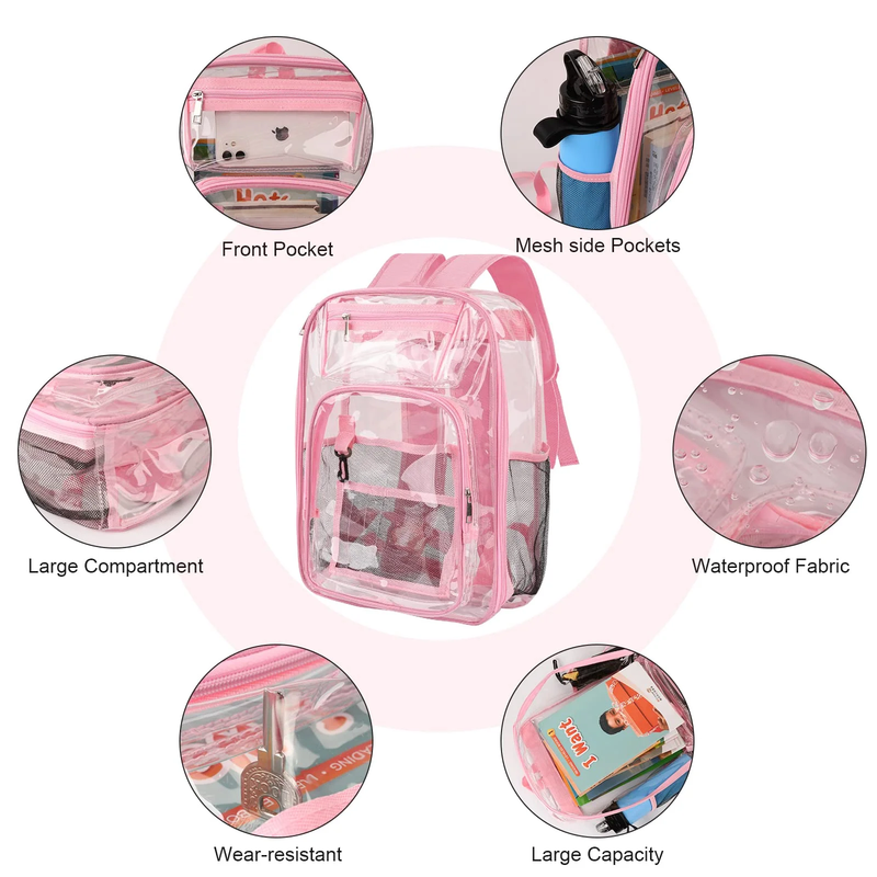 Clear Backpack, Heavy Duty PVC Transparent Backpack Stadium Approved with Reinfo5