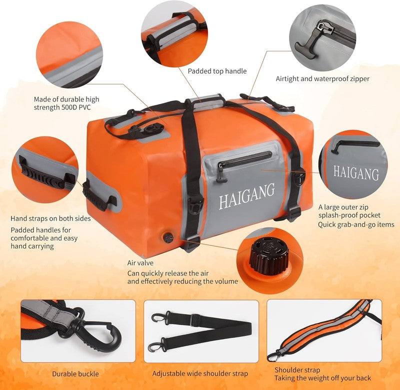 70L Waterproof Duffel Bag Travel Dry Bag, Large Capacity, Adjustable Thickened S4