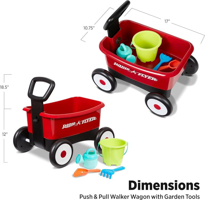 My 1st Wagon 2 in 1 Toddler Walker & Pull Wagon w/ Beach Garden Tools Red1