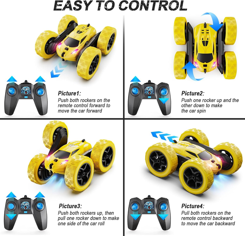 Kids RC Car 4WD Off Road Stunt 360° Rotating Remote Control Yellow Gift5