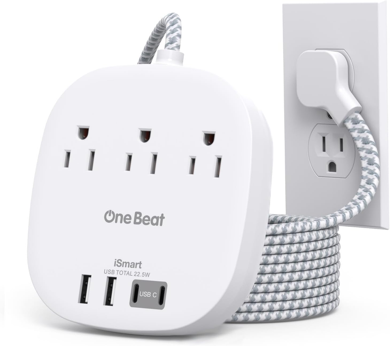 Surge Protector Power Strip 3 Outlets 4 USB 2 USB C 6FT Flat Plug11