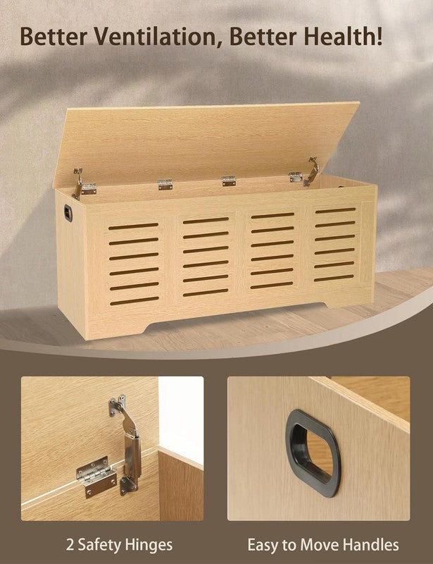 47.3'' Wooden Storage Chest Flip Top Entryway Shoe Bench Natural3