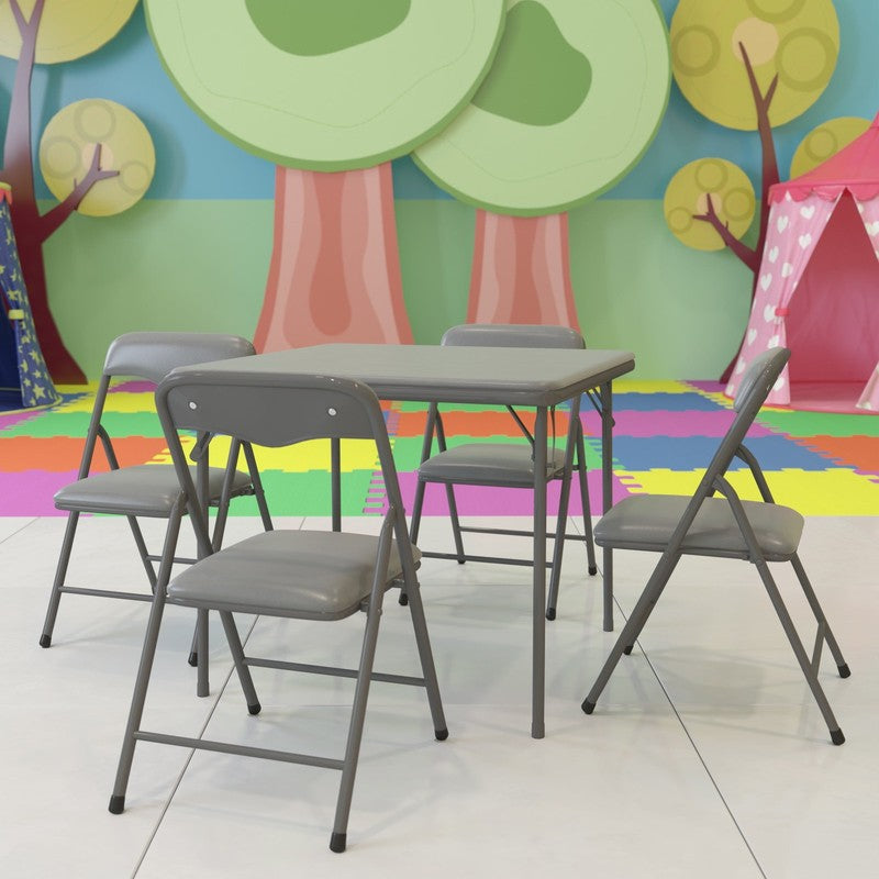 Mindy Kids 5-Piece Folding Square Activity Table and Chairs Set, Gray4