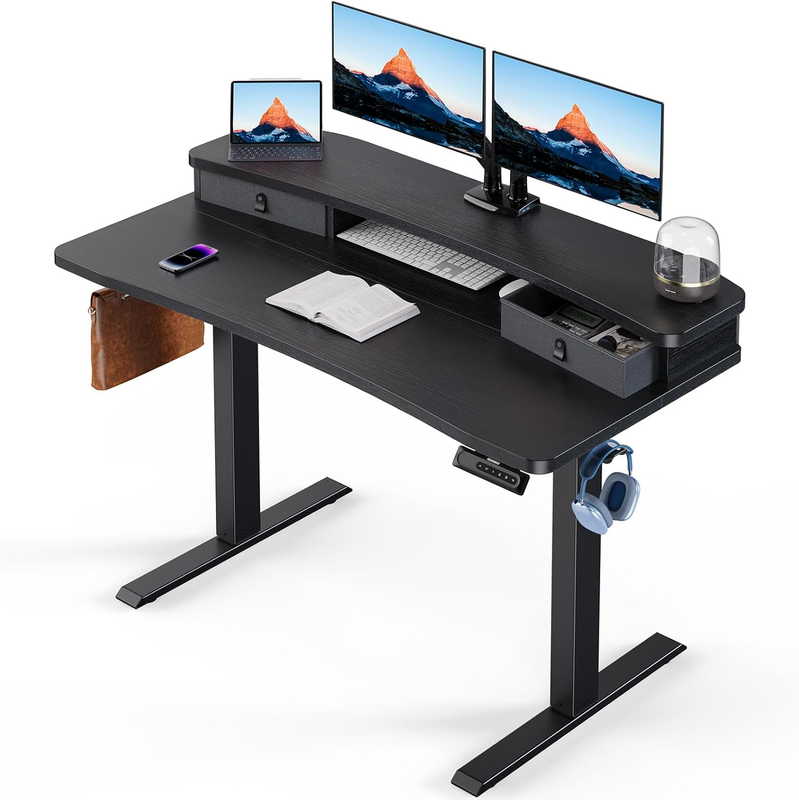 48x24 Electric Standing Desk w/ 2 Drawers 4 Presets Hooks Black9