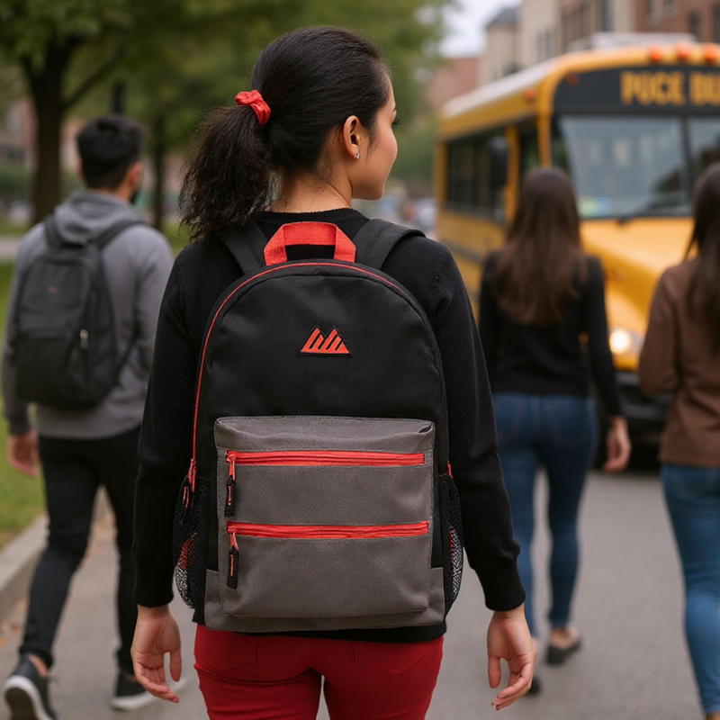 Black Red Multipocket Backpack 17" Travel School Commuter6
