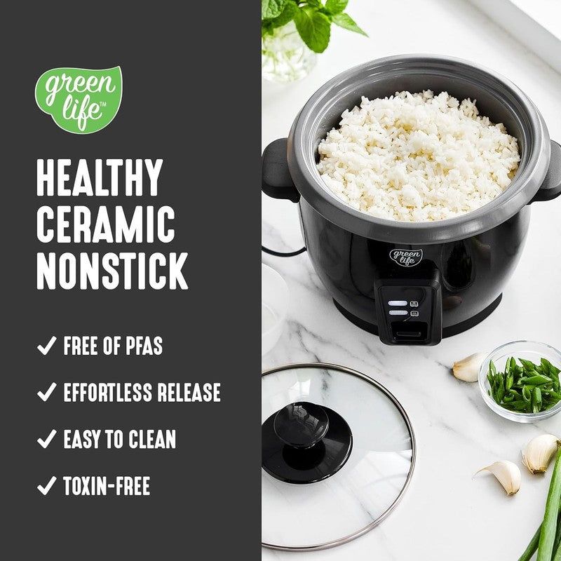 Rice Cooker 3-Cup PFAS-Free Ceramic Nonstick Pot Keep Warm Black2