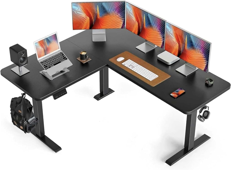 L-Shaped 63x55 Electric Standing Desk Adjustable Height Corner Black9