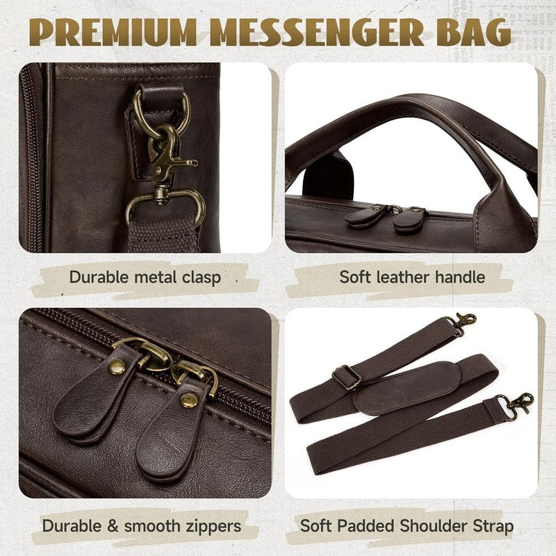 Mens Laptop Bag PU Leather Messenger 15.6in Briefcase Vintage Business Satchel5