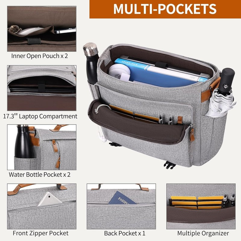 Mens Messenger Bag 17 17.3" Laptop Canvas Water Resistant Work Grey4