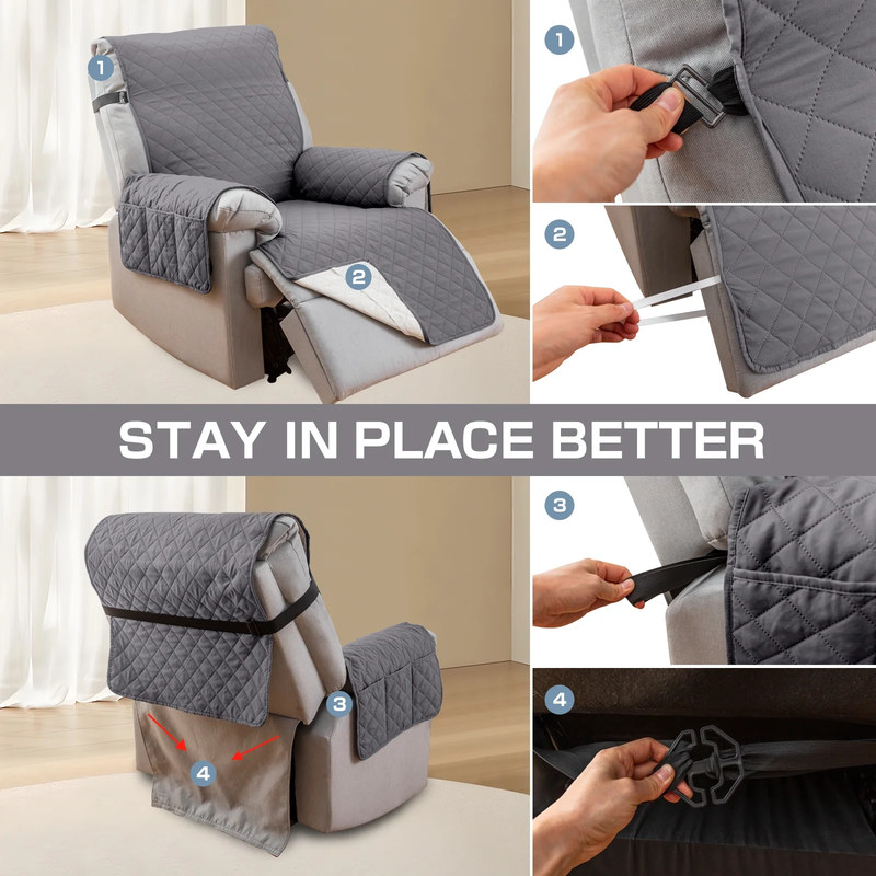 Non-Slip Recliner Chair Cover 25" Gray with Pocket for Dogs & Pets6