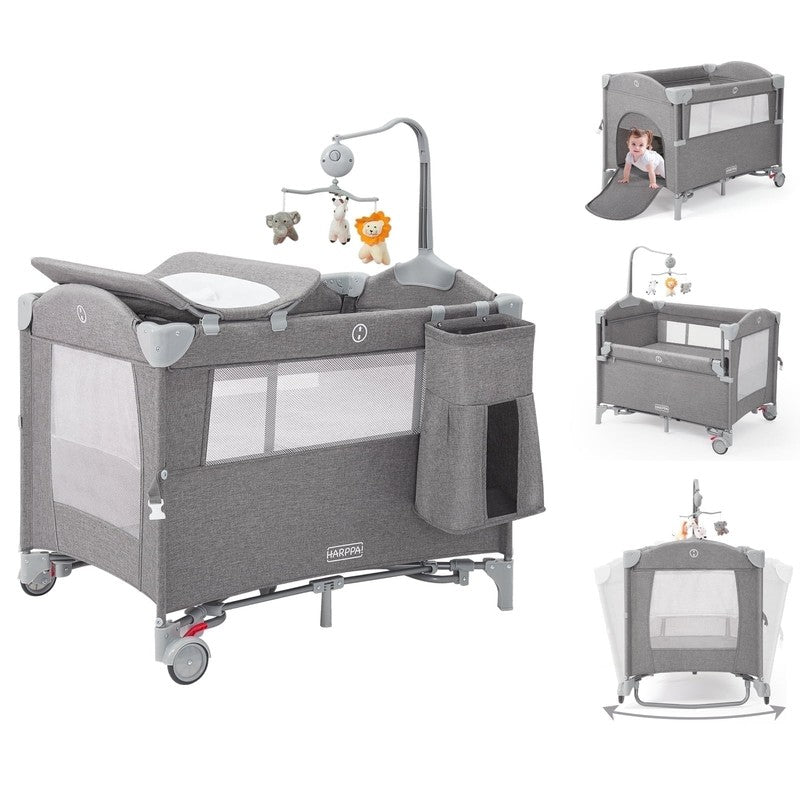 5 in 1 Portable Playard & Bassinet Bedside Sleeper Newborn Toddler Gray1
