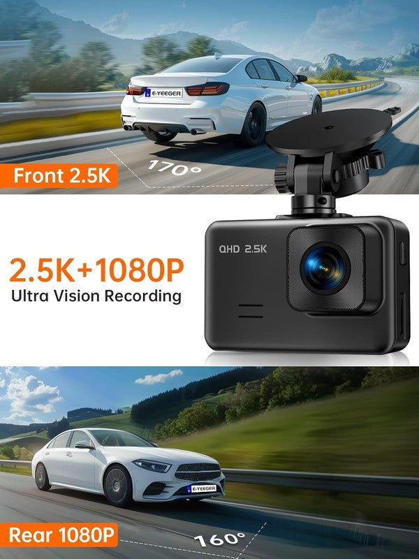 2.5K+1080P Dual Dash Cam with Night Vision, G Sensor & 32GB Card Included3