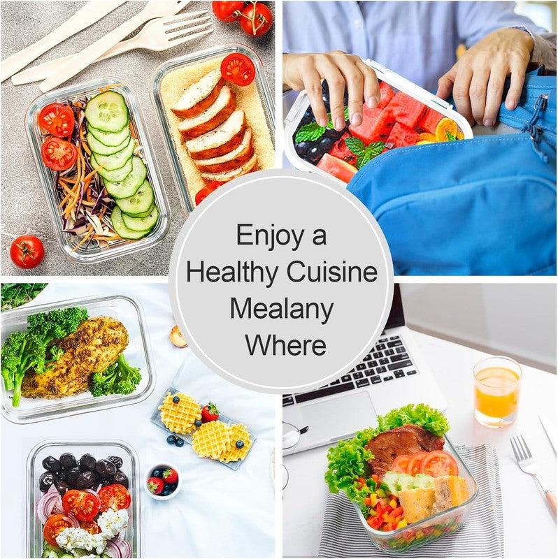 10 Pack Airtight Glass Meal Prep Containers Stackable Lids White5