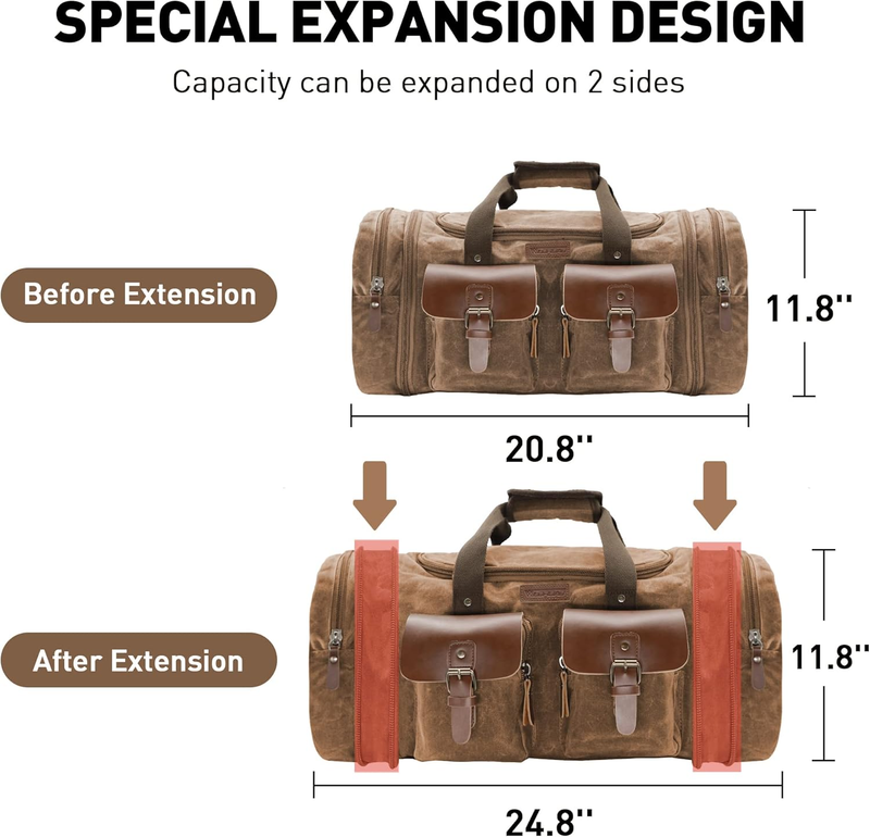 50L Canvas Leather Travel Duffle Bag Waterproof Weekender Overnight Bag7