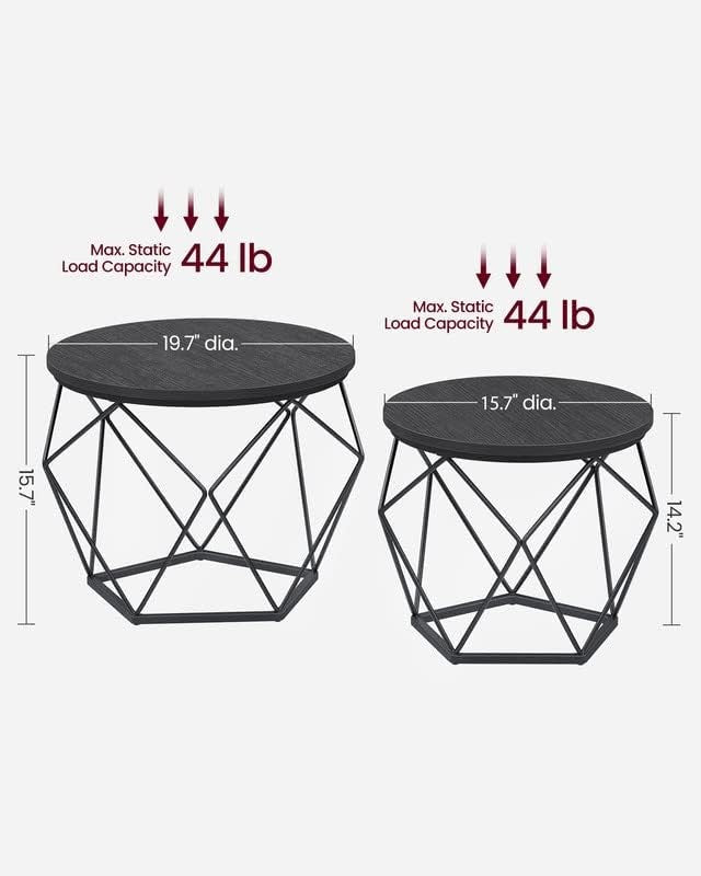 Small Round Coffee Table Set of 2 Steel Frame Side End Tables Gray Black2