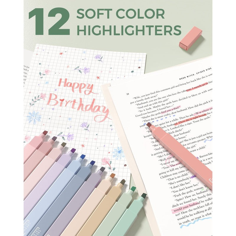 56 PCS Aesthetic Supplies with Pencil Case, 6 Multicolor Pen, 12 Pastel Highligh7