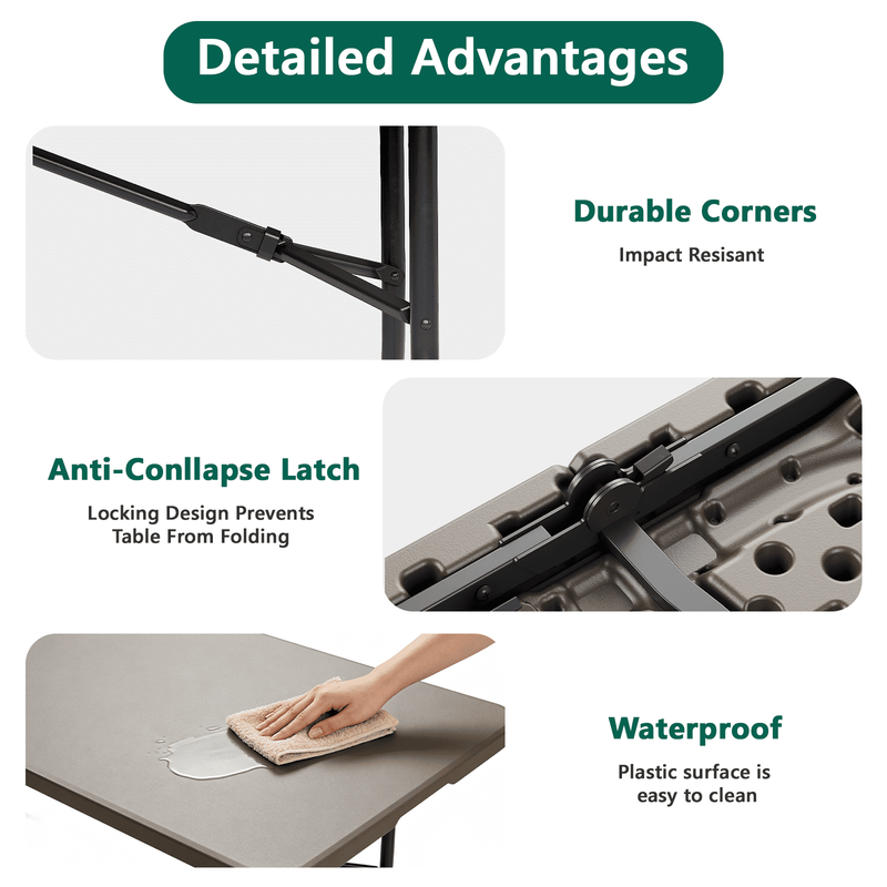 6Ft Folding Table, Portable Camping Table with Handle, Durable and Anti-Fouling3