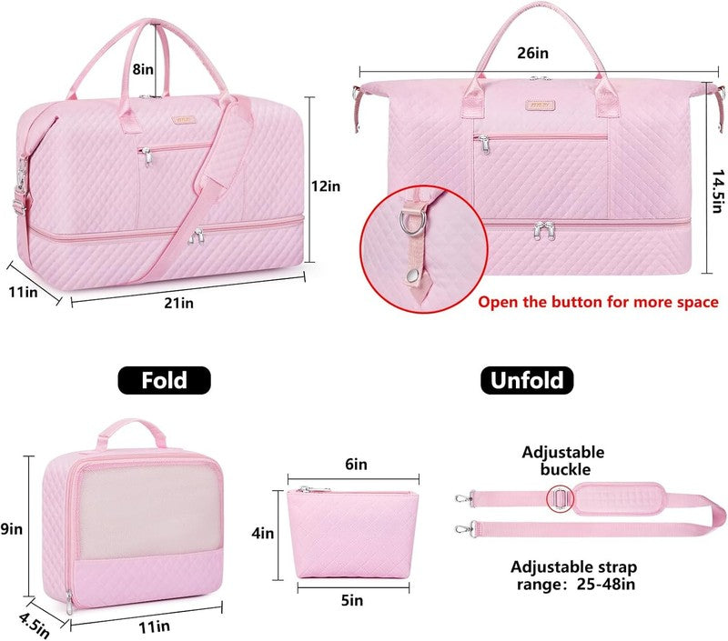 Women Weekender Travel Duffel Bag Carry On w/ Shoe Compartment Large Nylon Tote6