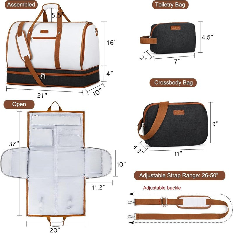 Garment Duffle Bag Travel Convertible Carry On Weekender w/ Shoe Compartment 3Pc6