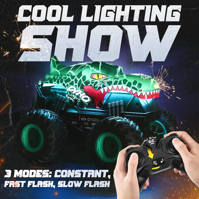 Monster Truck RC Toy 1:20 w/ Lights Music 360° Spins Drifting Dinosaur 4 73