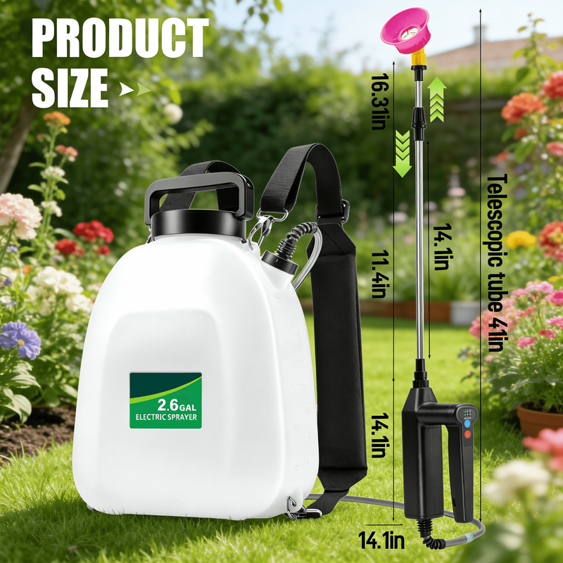 2.6 Gallon Battery Powered Backpack Sprayer Electric Garden Sprayer Adjustable N7