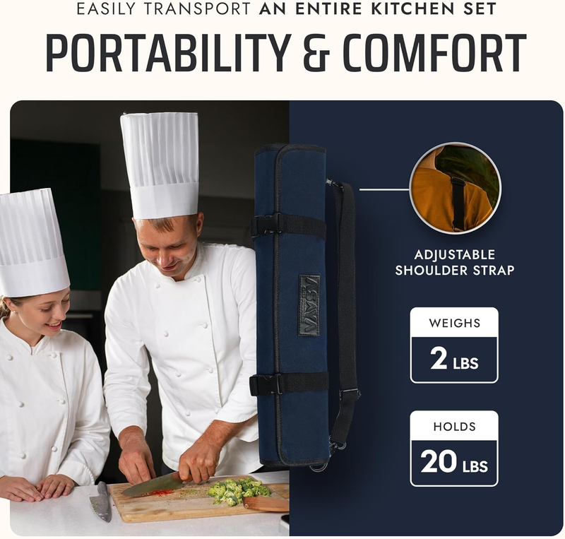 Canvas Chef Knife Roll Bag 10 Slots Large Pocket Adjustable Shoulder Strap4