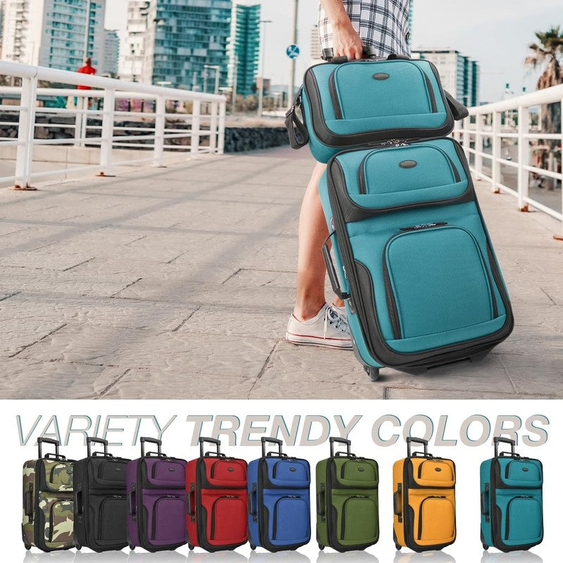 Rio Fabric Expandable Carry On Luggage, Rolling Suitcase, Teal, 2 Wheel Set1