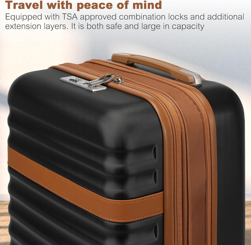 28 Inch Expandable Hardside Luggage ABS PC TSA Lock Suitcase Black Brown2