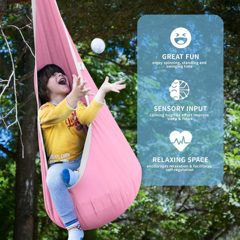 Kids Pod Swing Seat Cotton Hammock Sensory Chair Indoor Outdoor Pink2