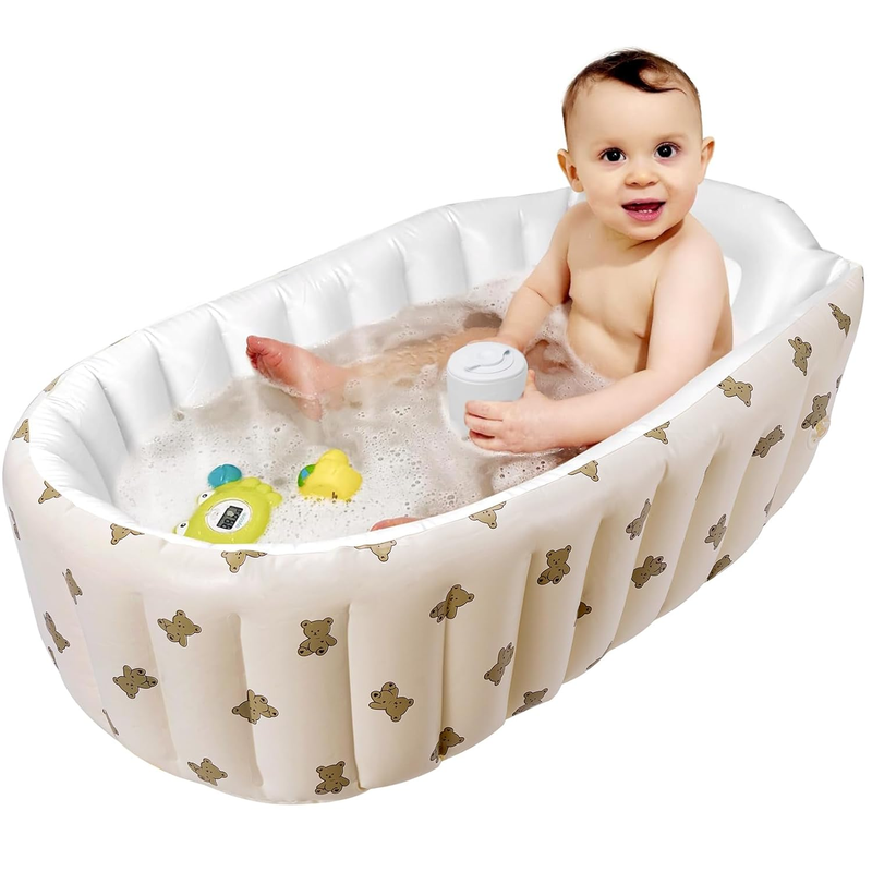 Inflatable Baby Bathtub with Pump & Back Support – Portable Bear Tub9