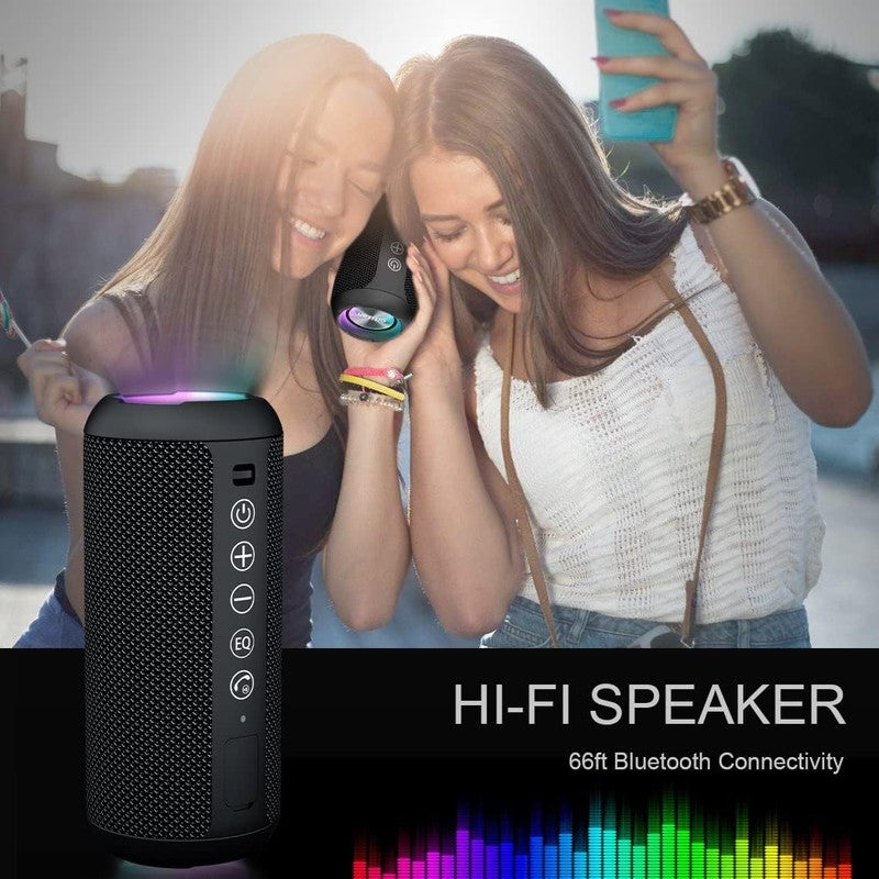 24W Bluetooth Speaker, IPX7 Waterproof, Deep Bass, LED Lights, 30H Play, Black5