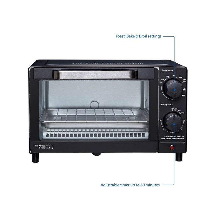 4-Slice Countertop Toaster Oven with Bake Pan & Rack, 3 Settings, Black5