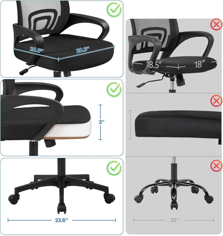 2-Pack Ergonomic Mid Back Mesh Office Chairs with Lumbar Support - Black7