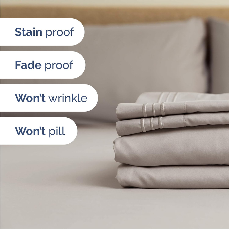 Queen 4 Piece Sheet Set Cooling Hotel Luxury Deep Pocket Light Grey4