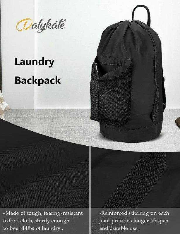 Backpack Laundry Bag with Straps & Mesh Pocket, Durable Nylon Clothes Hamper4