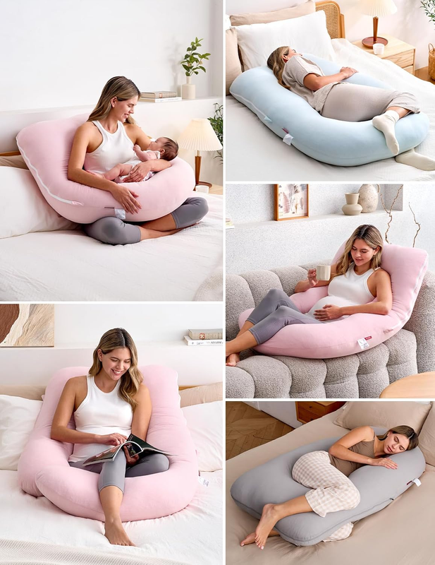 57in U Shaped Pregnancy Pillow Full Body Maternity Side Sleeper Pink5