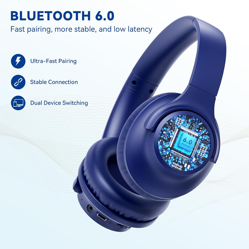 Bluetooth Over Ear Headphones 65H Playtime Wireless Headset Mic Bass6