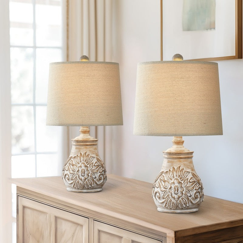 Set of 2 18.5" Retro Farmhouse Table Lamps Resin for Bedroom & Living Room6
