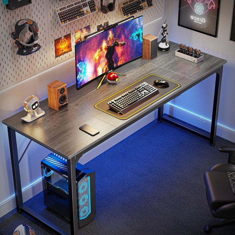 63'' Computer Gaming Desk w/ Storage Office Writing Desk Metal Frame Grey3