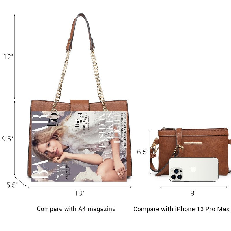 Women Hobo Bag Vegan Leather Tote Chain Shoulder Satchel Bag with Clutch4