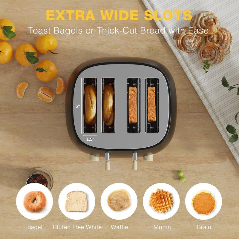 Retro 4 Slice Toaster Stainless Steel Extra Wide Control Bagel Matte Black2