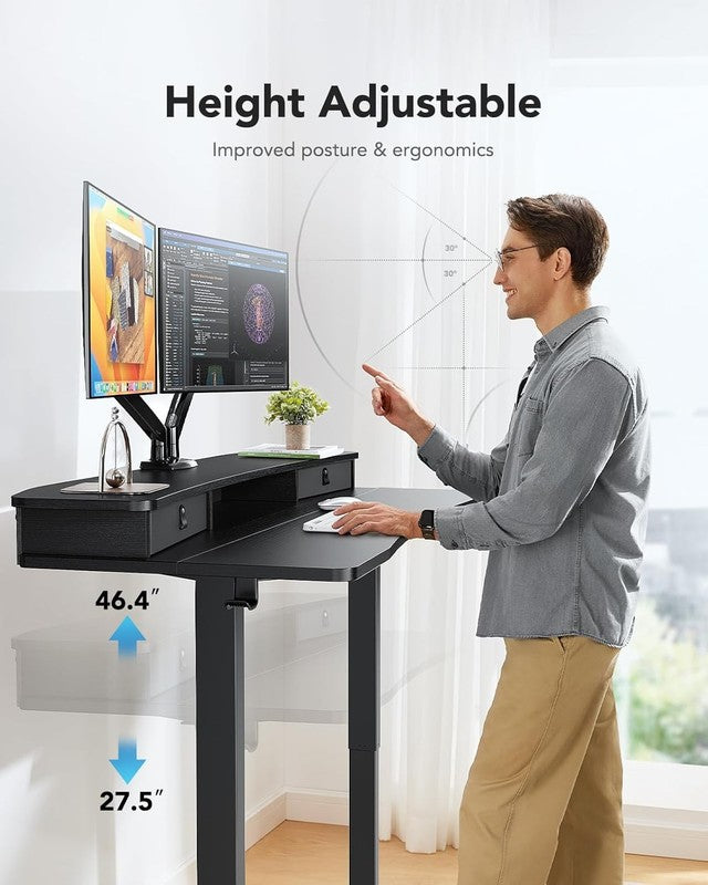 48x24 Electric Standing Desk w/ 2 Drawers 4 Presets Hooks Black4