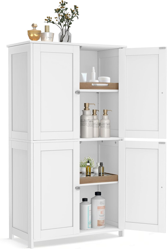 Shaker Floor Storage Cabinet 4 Door 2 Shelves Tall Organizer Cloud White0