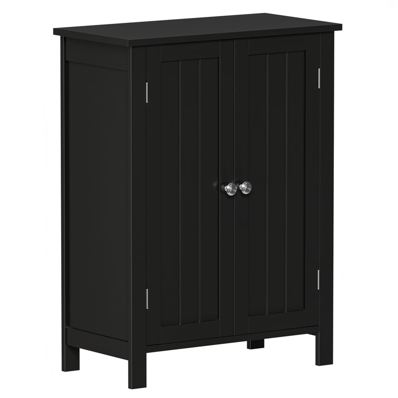 Wooden 2 Door Bathroom Cabinet Storage with 3 Shelves Free Standing, Black3