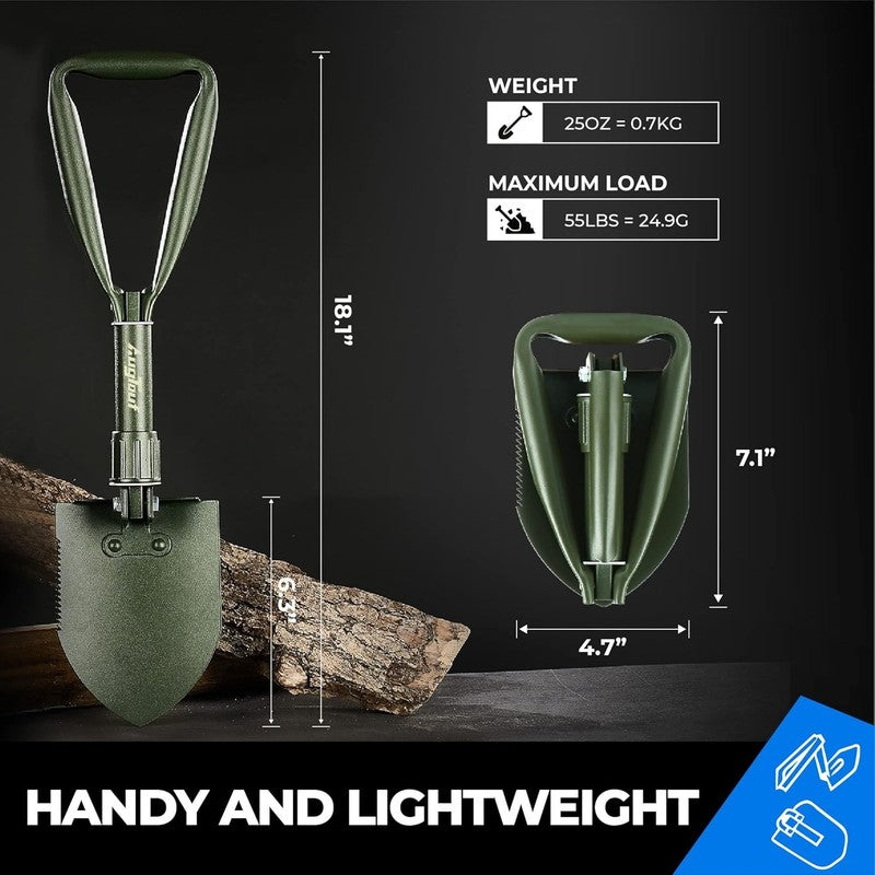 18'' Military Folding Camping Shovel, Offroad Survival High Carbon Steel Shovel 3