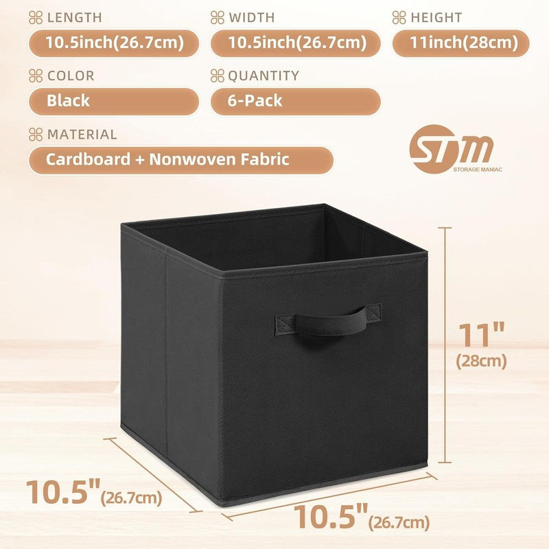 6 Pack Black Fabric Storage Cubes with Handles, 11 Inch Foldable Bins3