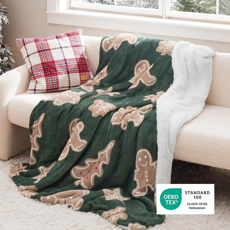 Christmas Throw Blanket Soft Sherpa Gingerbread Couch Sofa Bed 50"x60"5