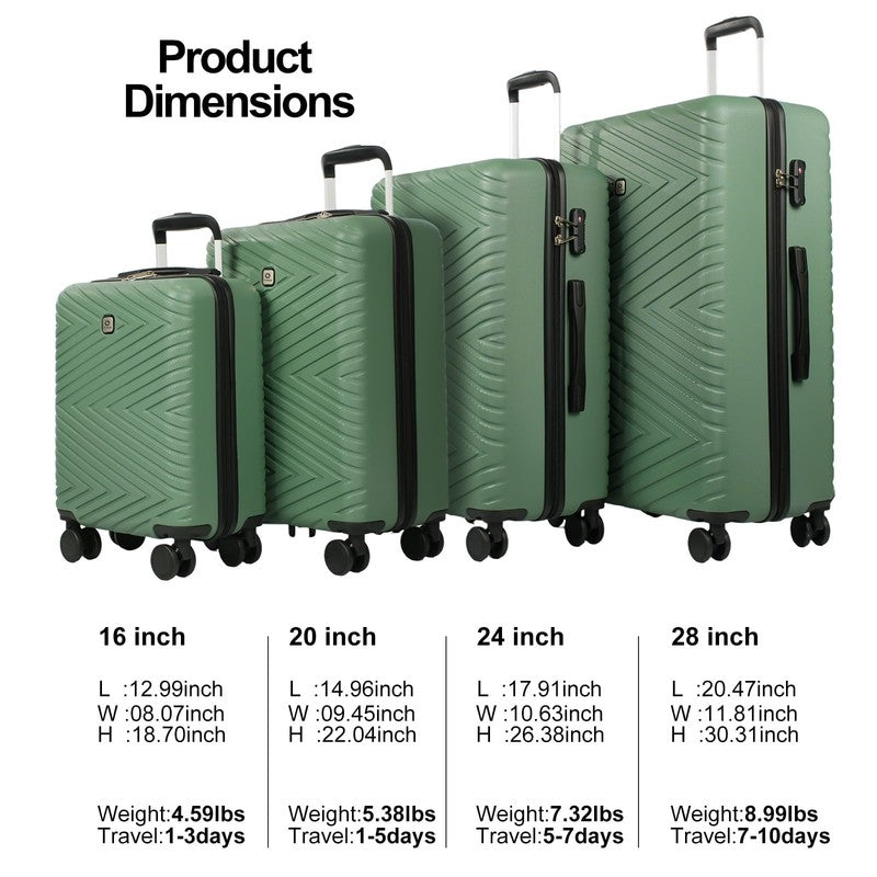 4 Piece Hardshell Luggage Set Hardside Lightweight Suitcase with TSA Lock Spinne2