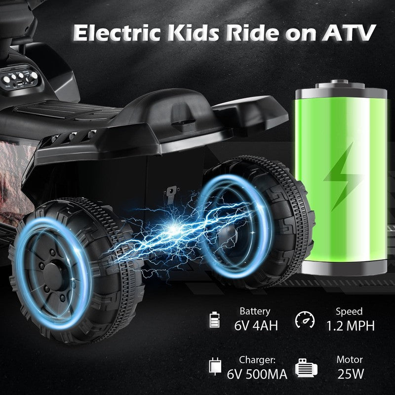 6V Kids ATV Quad Electric Ride on Car Toy Toddler W/Led Light&Mp3 Black6