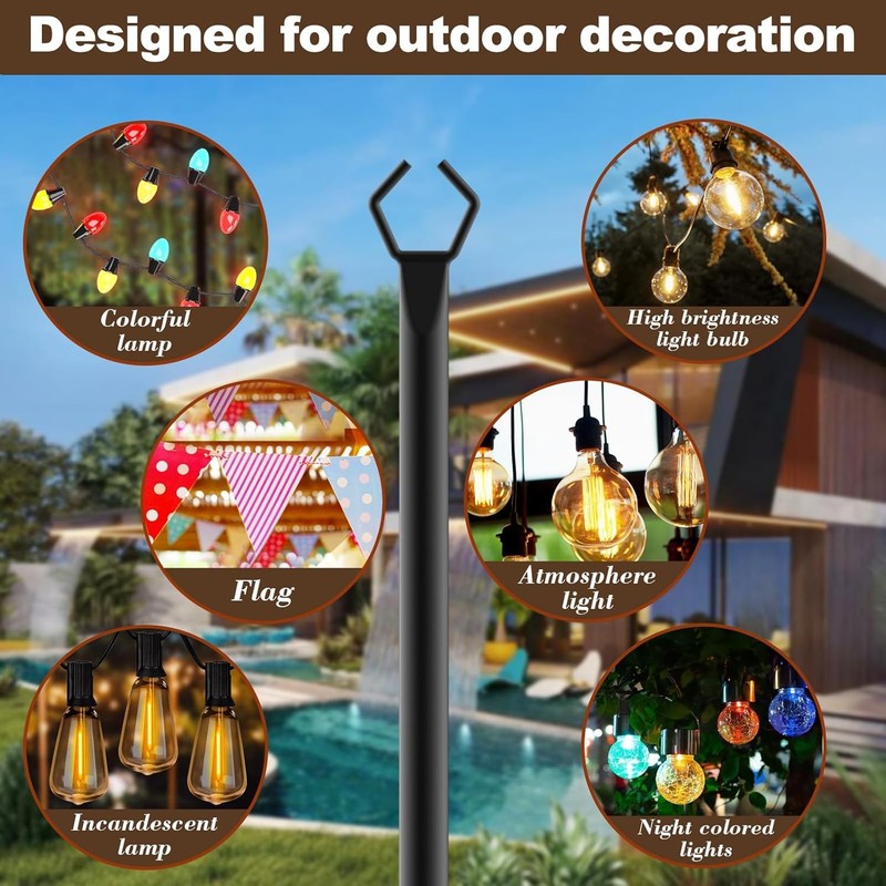 10Ft String Light Poles 4 Pack,Light Poles for outside Lights,Outdoor with Fence2